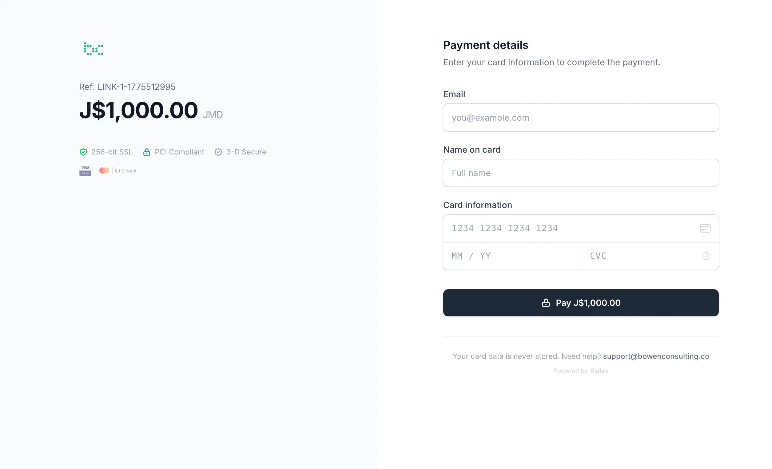 Ridley checkout page